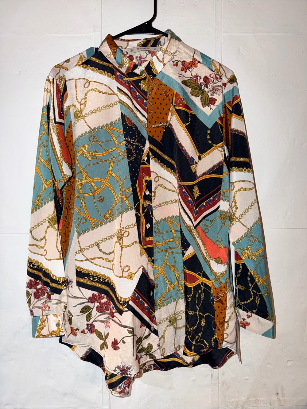 Zara Multi-Color Chain & Floral Button-Down Shirt